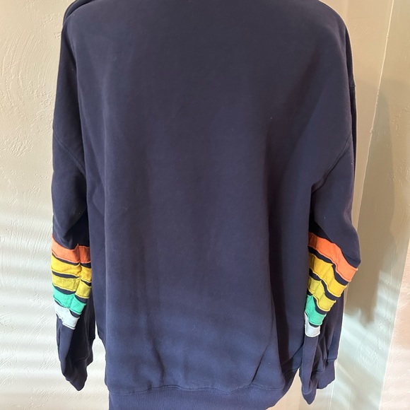 By Together Oversized Navy Sweatshirt with Colorful Striped Sleeves Size M - Picture 3 of 3